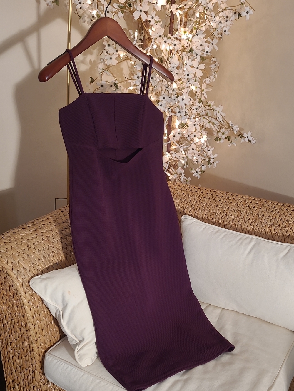 Plum Bodycon Ribbed Midi Dress
